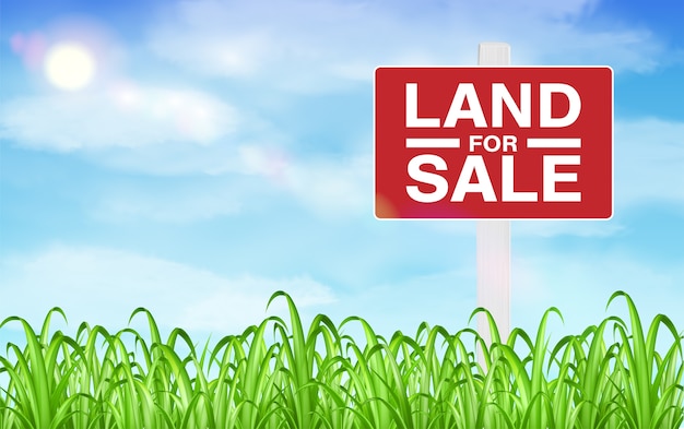 Premium Vector Land Sale Sign On Grass Field With Sky Background