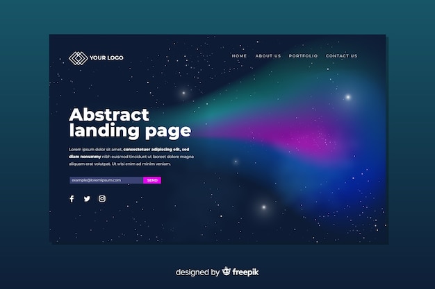 Landing page concept with nothern lights Free Vector