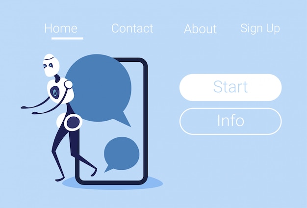 Landing page concept with virtual assistance Premium Vector
