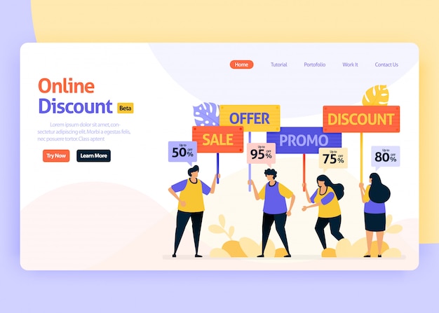 Premium Vector | Landing page illustration of online discount