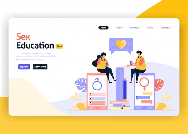 Landing Page Illustration Of Sex Education Premium Vector