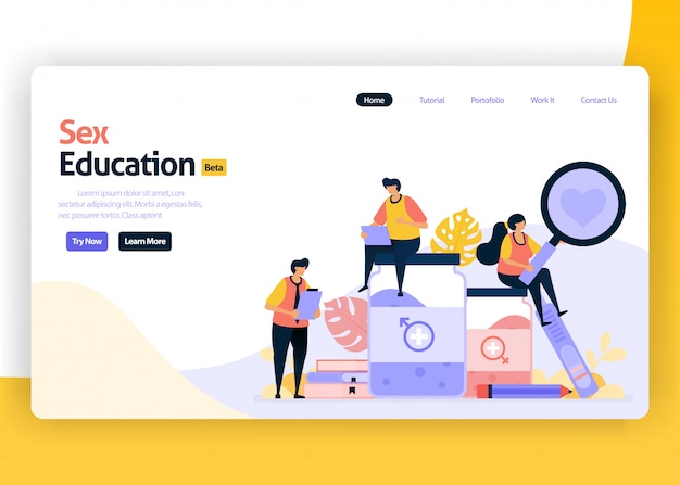 Landing Page Illustration Of Sex Education Premium Vector