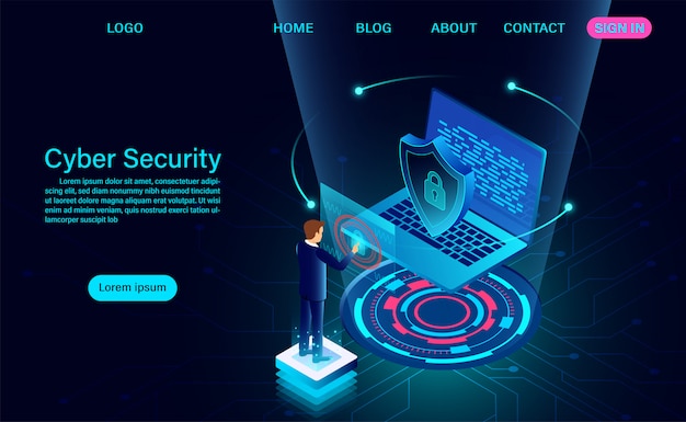 Landing page protect data and confidentiality and data privacy protection concept Premium Vector