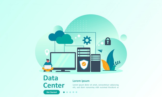 Landing page template of big data with cloud database Premium Vector