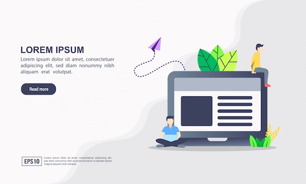 Landing page template. blogging illustration concept with character. Premium Vector