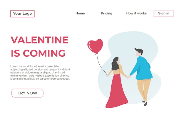 Premium Vector | Landing page template of couple for valentine's day