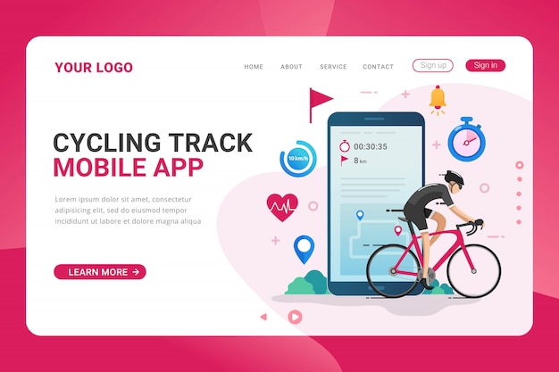 Premium Vector Landing Page Template Cycling Tracker Mobile App