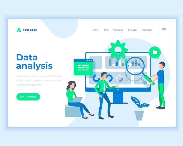 Landing page template data analysis concept with office people. Premium Vector
