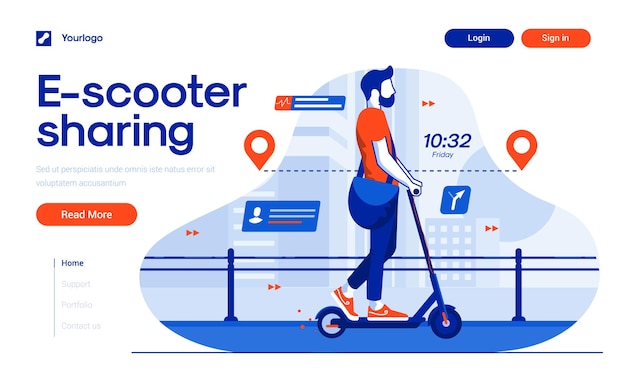 Premium Vector | Landing page template of escooter sharing in flat ...