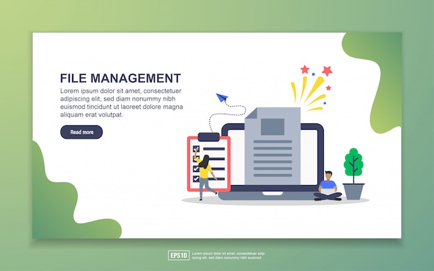Landing page template of file management. modern flat design concept of web page design for website and mobile website Premium Vector