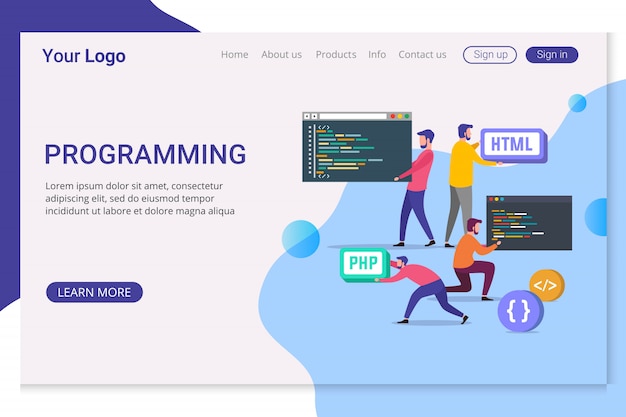 Landing page template programming Premium Vector