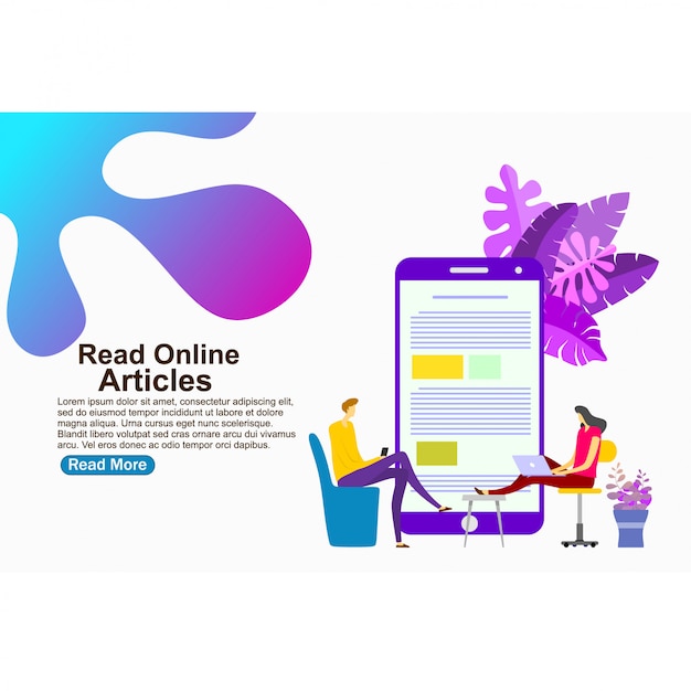 Landing page template read online articles Premium Vector