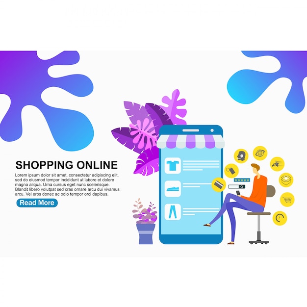 Landing page template shopping online Premium Vector