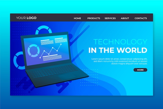 Landing Page Template With Laptop Template Vector 