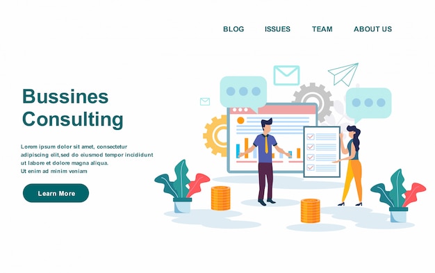 Landing page web template. business consulting vector illustration, flat design Premium Vector
