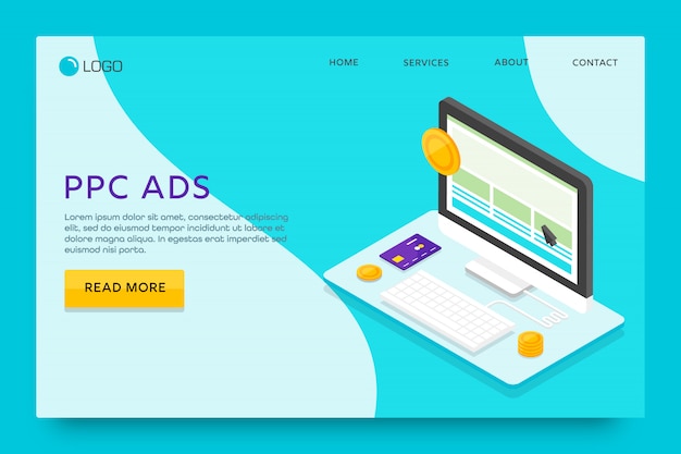 Landing page or web template design. ppc advertising Premium Vector