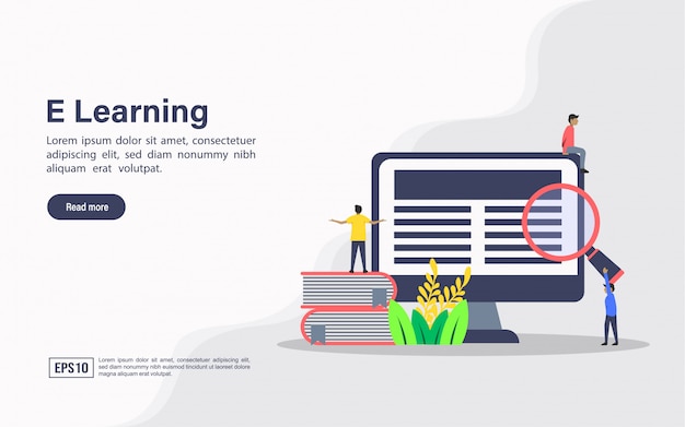 Landing page web template of e learning Premium Vector