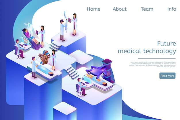 Landing page web template future medical technology in 3d Premium Vector