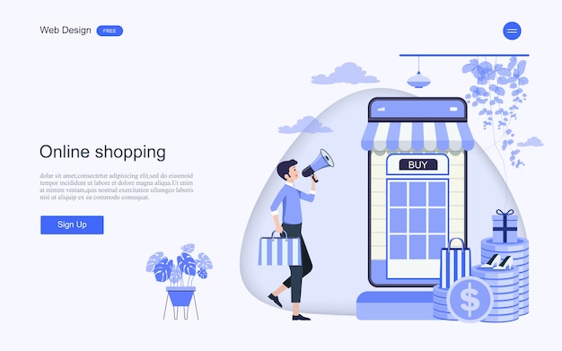 Landing page web template for online shopping and services Premium Vector