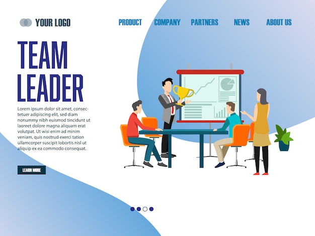 Landing Page Web Template Team Leader Premium Vector