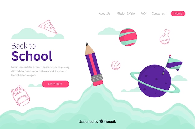 Landing page web template with back to school theme Free Vector