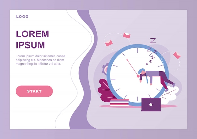 Landing page web template with procrastinating businessman Premium Vector
