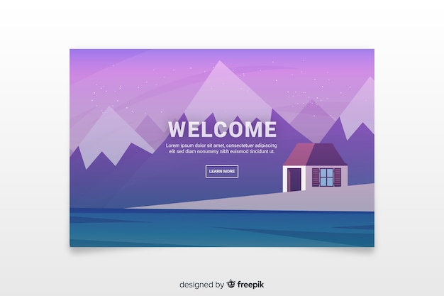 Landing page with gradient landscape Free Vector