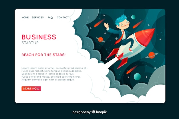 Landing page with a rocket lifting off Free Vector