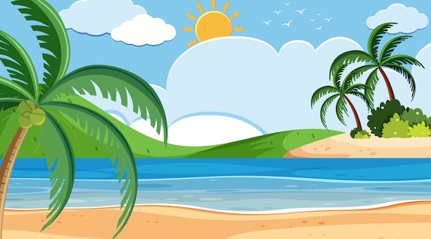 Landscape background design of seaside on sunny day Premium Vector