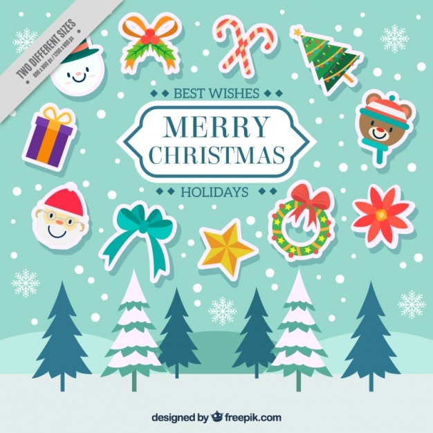 Landscape background with christmas
stickers