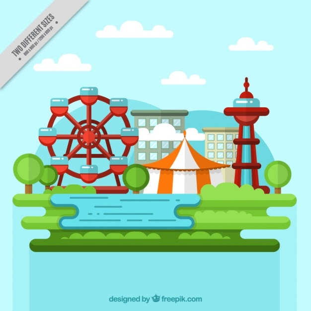 Landscape background with fairground\
attractions