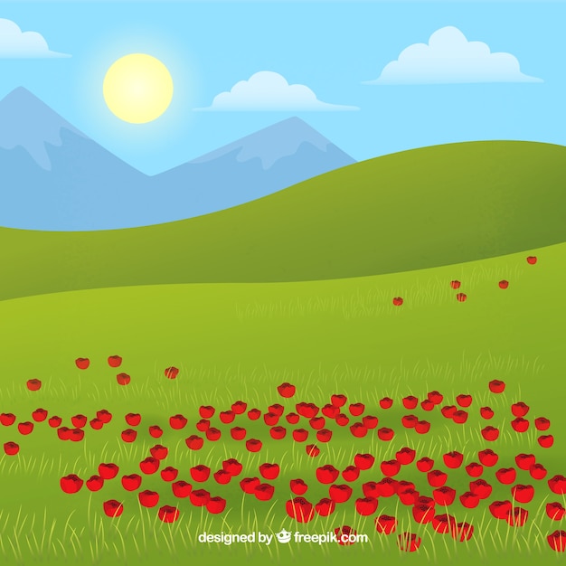 Landscape background with poppies