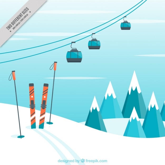 Landscape background with ski\
accessories