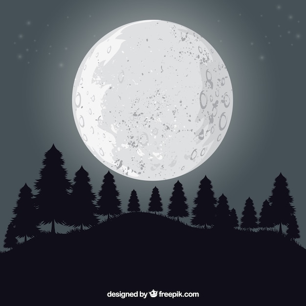 Landscape background with trees and moon Vector | Free ...