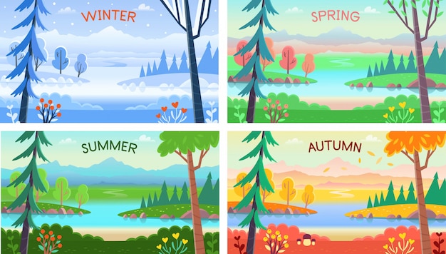 Landscape four seasons. winter, spring, summer, autumn ...