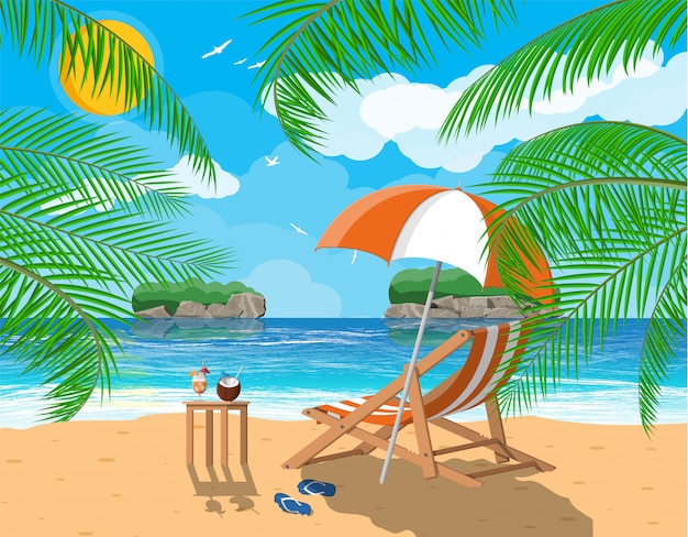 Landscape of palm tree on beach | Premium Vector