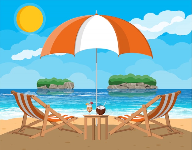 Landscape of palm tree on beach Vector | Premium Download