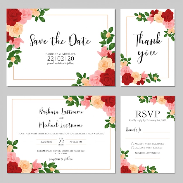 Landscape wedding invitation template with rose bouquet | Premium Vector