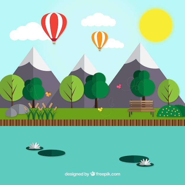 Landscape with mounstains in flat design