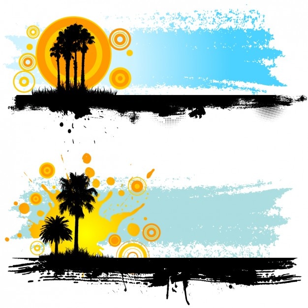 Landscape with palms silhouettes