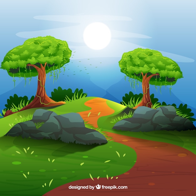 Free Vector | Landscape with sunset