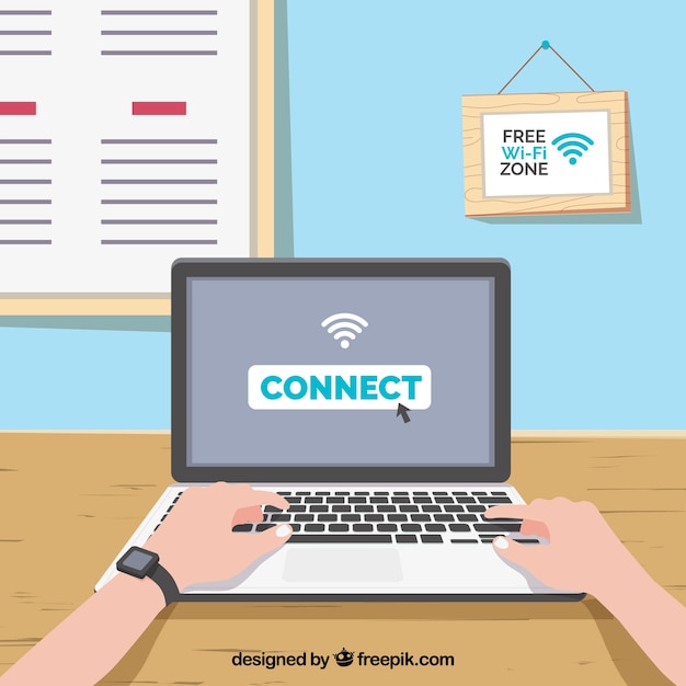 Laptop background connected to internet Vector | Free Download