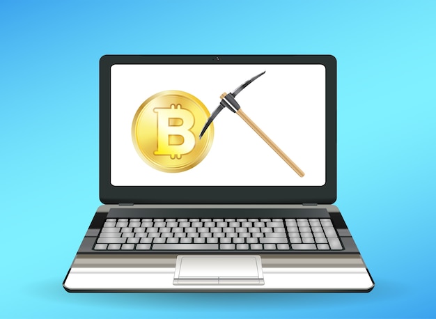 Laptop Computer Displaying Bitcoin!    Mining Vector Concept Vector - 