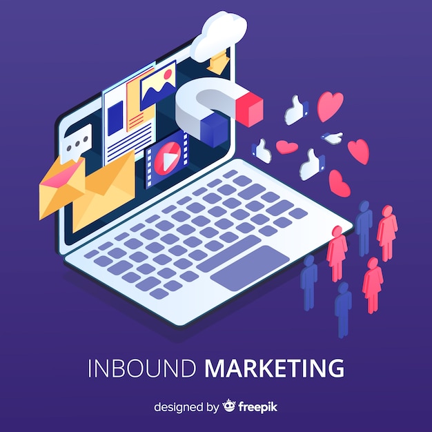 Laptop inbound marketing background Premium Vector