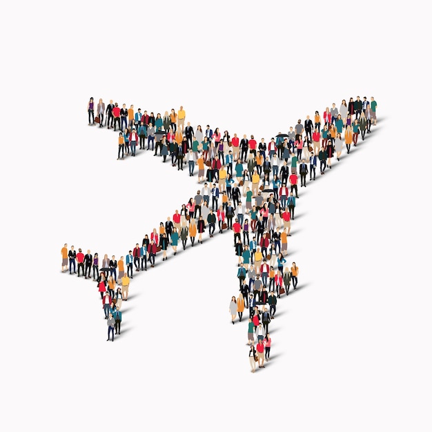 Premium Vector | A large group of people in the form of aircraft ...