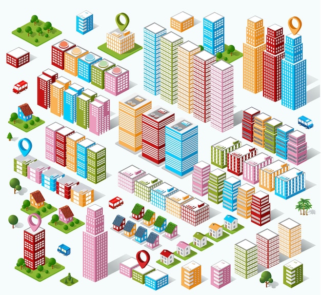 Premium Vector | A large set of isometric urban objects. a set of urban ...