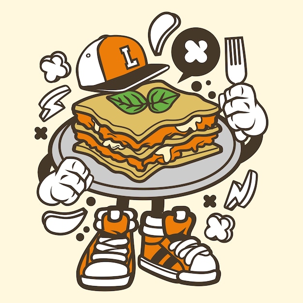 Lasagna cartoon character | Premium Vector