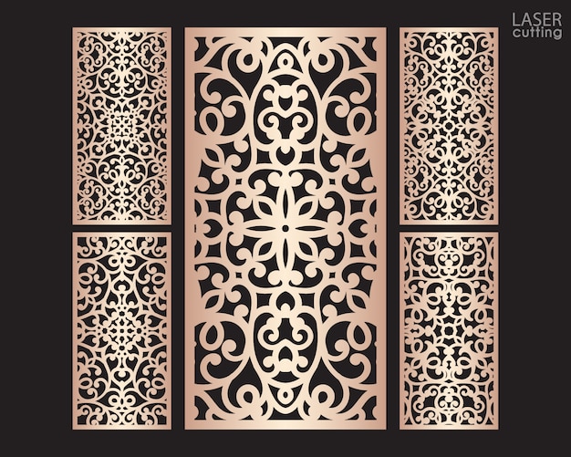 レーザーカットの装飾用パネルセットパターン カット用テンプレート 金属のデザイン 木彫り プレミアムベクター