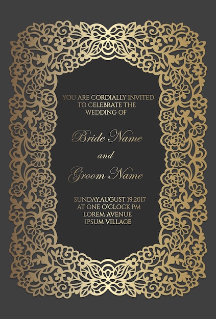 Premium Vector | Laser cut wedding invitation template with foral lace ...