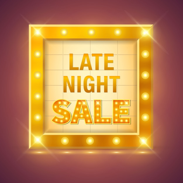 Premium Vector | Late night sale sign in retro neon glowing frame